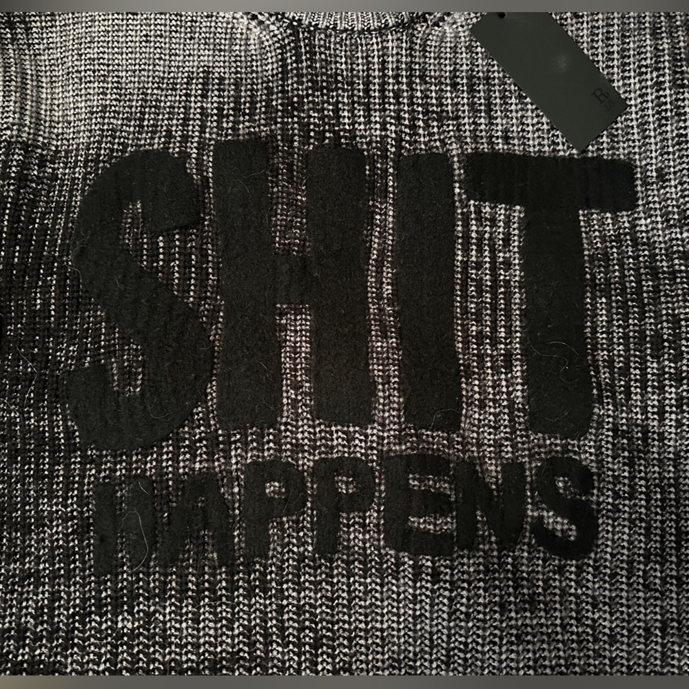 New R13 Reverse Printed Oversize Merino Wool Sweater Shit Happens Size Small XS - Picture 4 of 11